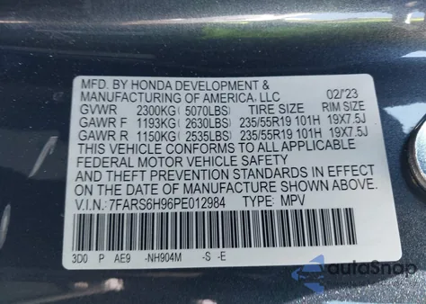 2023 Honda Cr-V Hybrid Sport Touring из США, поврежденный, VIN 7FARS6H96PE012984